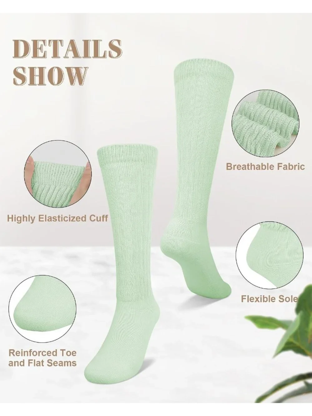 🧦Women's Pink White 6 Pairs Slouchy Socks Long Knee High Boot Socks